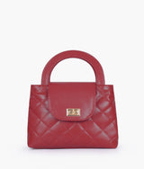 Red flap quilted bag with top handle
