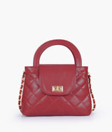 Red flap quilted bag with top handle
