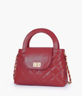 Red flap quilted bag with top handle