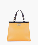 Mustard front lock top-handle mini bag