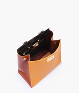 Mustard front lock top-handle mini bag