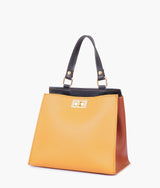 Mustard front lock top-handle mini bag