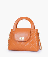 Mustard flap quilted bag with top handle