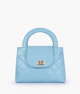 Sky Blue Flap Quilted Bag with Top Handle