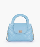 Sky Blue Flap Quilted Bag with Top Handle